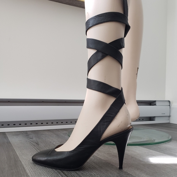 Vintage | Leather slingbacks with ankle wrap - Picture 1 of 10